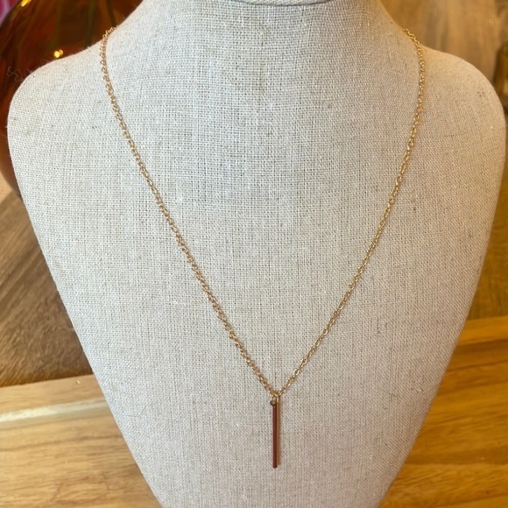 Gold Color‎ Delicate Cylindrical Vertical Bar Necklace with Clasp 20.5” Chain
